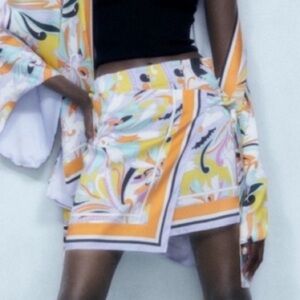ZARA Paisley Scarf Print Satin Wrap Skirt Shorts Skort